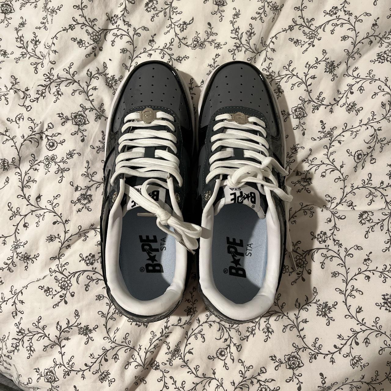 black and grey patent bapestas never worn just... - Depop