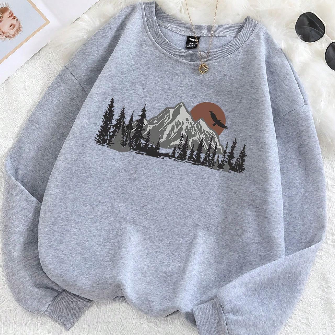 Christmas Mountain Print Thermal Lined Sweatshirt Depop