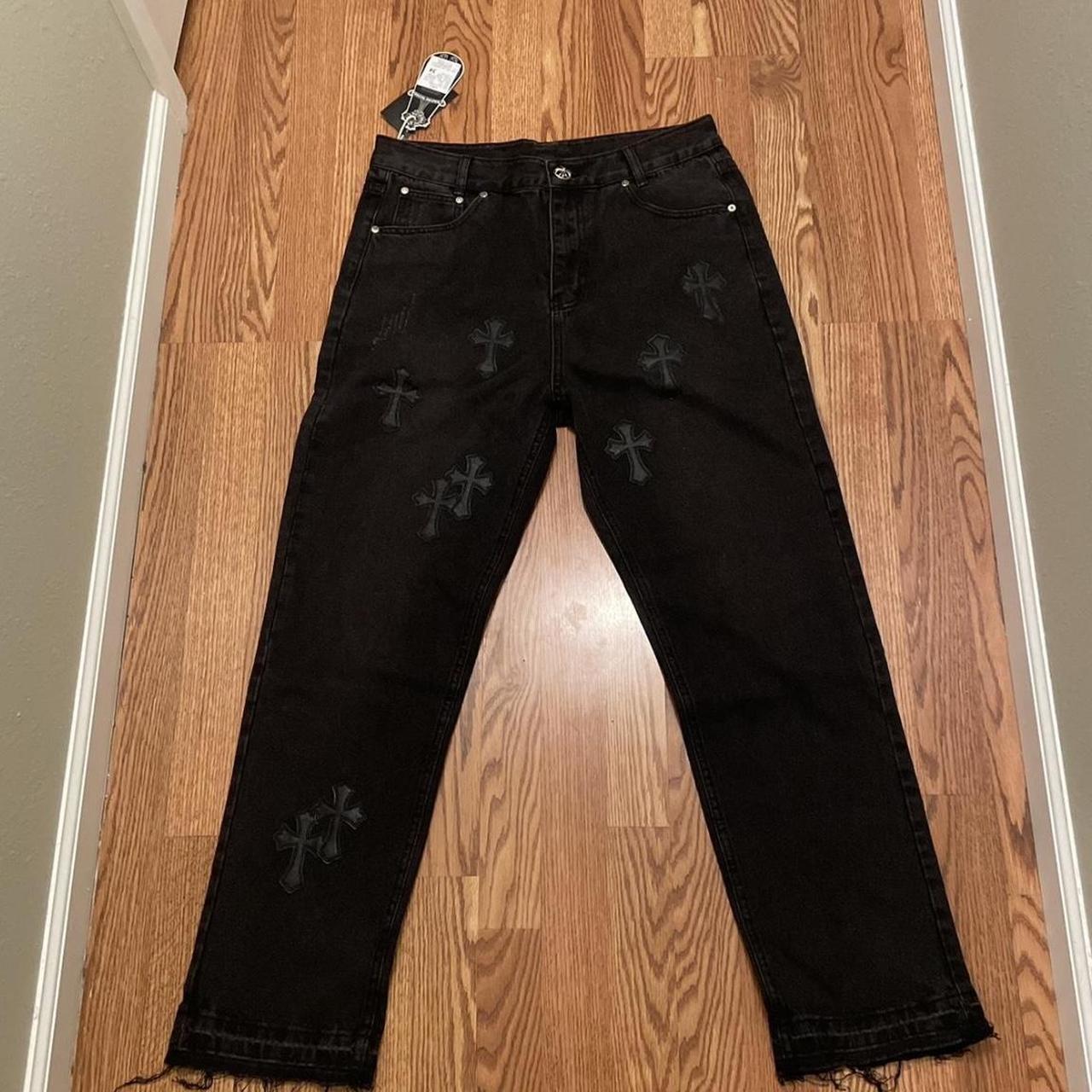 CHROME HEARTS X CDG BLACK DENIM JEANS PINK PATCHES - Depop