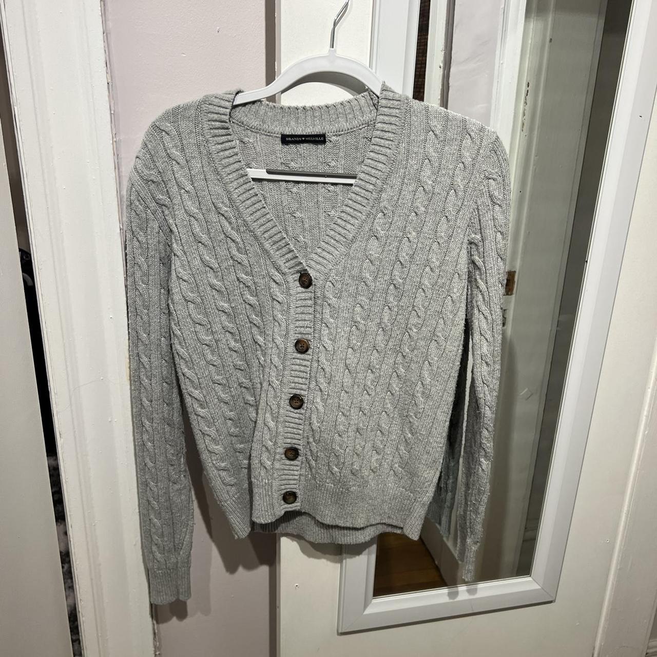 Brandy Melville Cable Knit Cardigan Light grey... - Depop