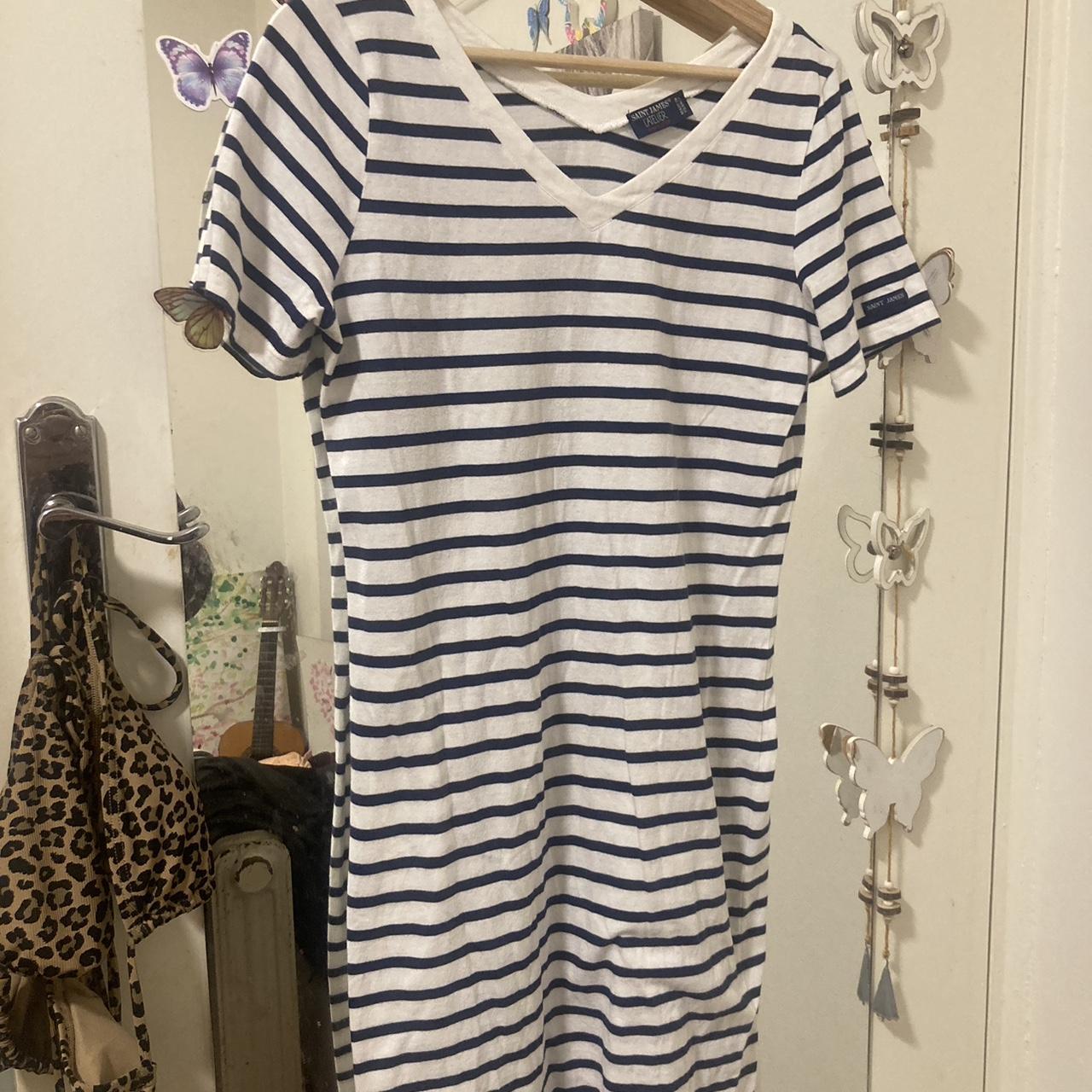 Navy And White Striped T Shirt Dress 2026.St James Latelier navy white striped tshirt dress... - Depop