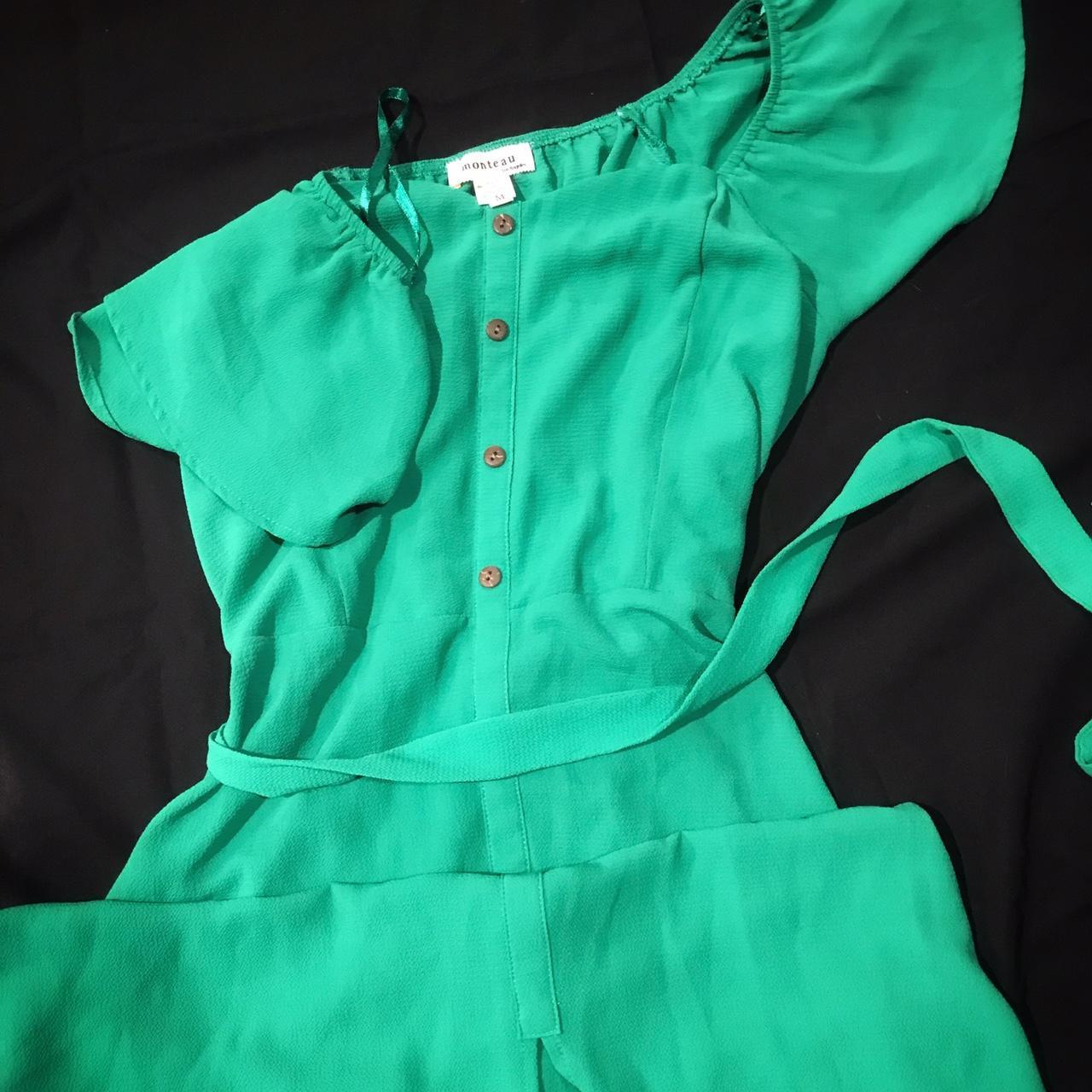 monteau emerald green dress with waist tie summer... - Depop