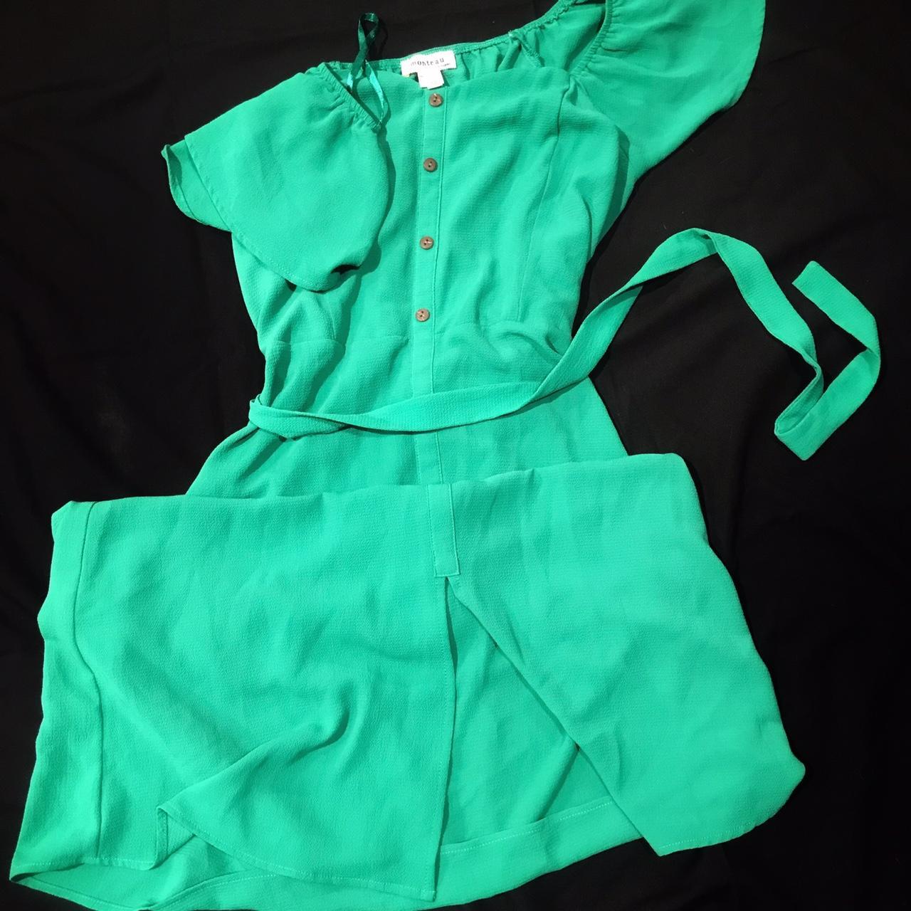 monteau emerald green dress with waist tie summer... - Depop