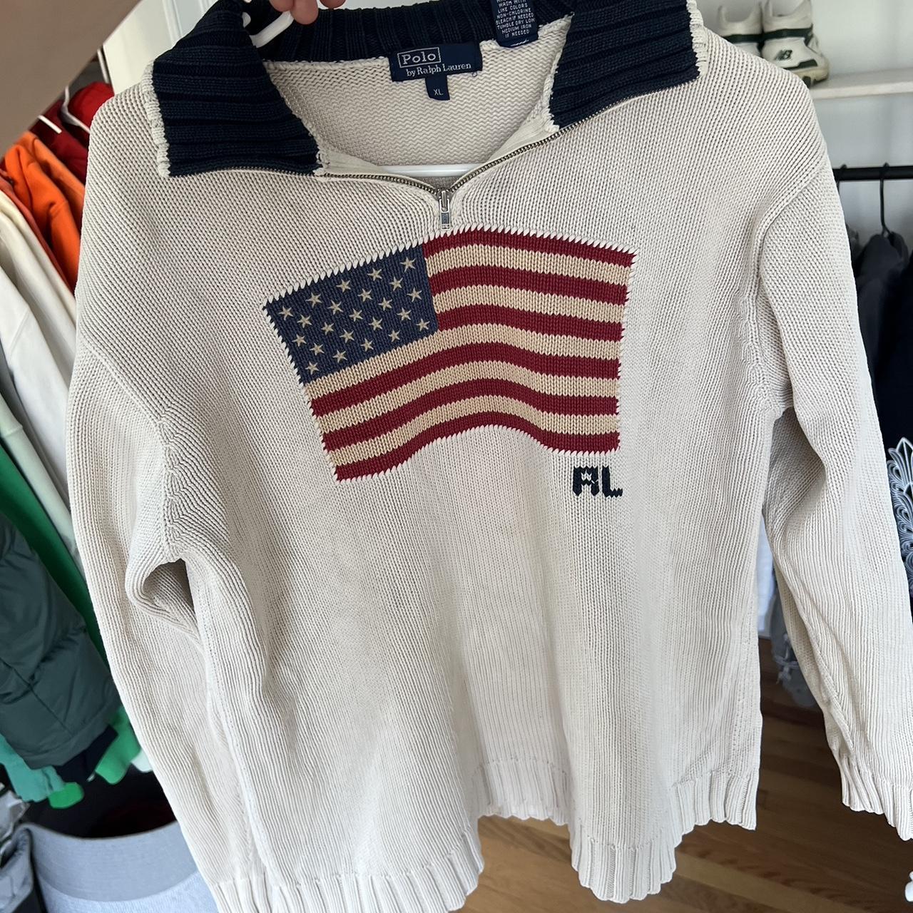 Polo Ralph Lauren Men's White and Red Jumper | Depop