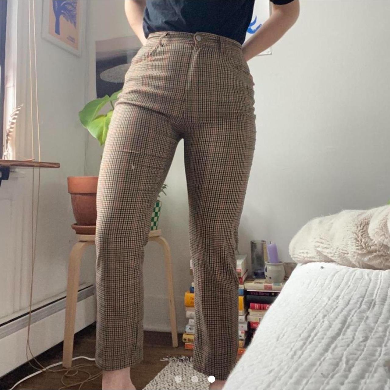 Brown, black, and red plaid pants. High waisted and... - Depop