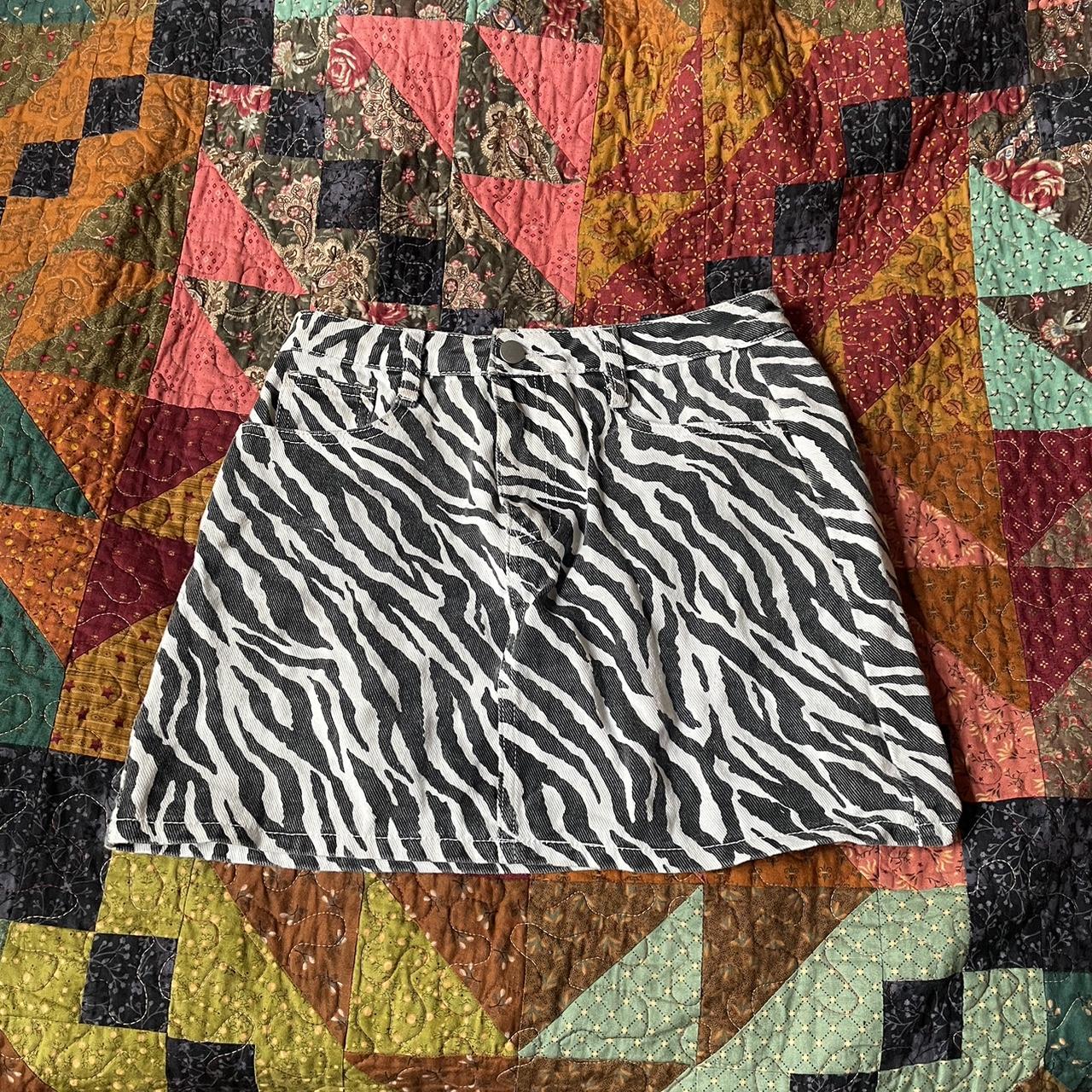 Denim style zebra skirt Loved but It's just to Depop