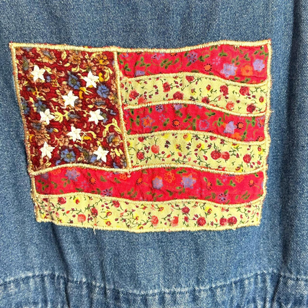 Vintage 1990s newest Denim Overalls American Flag Patchwork Donna Ricco Wide Leg Crop L