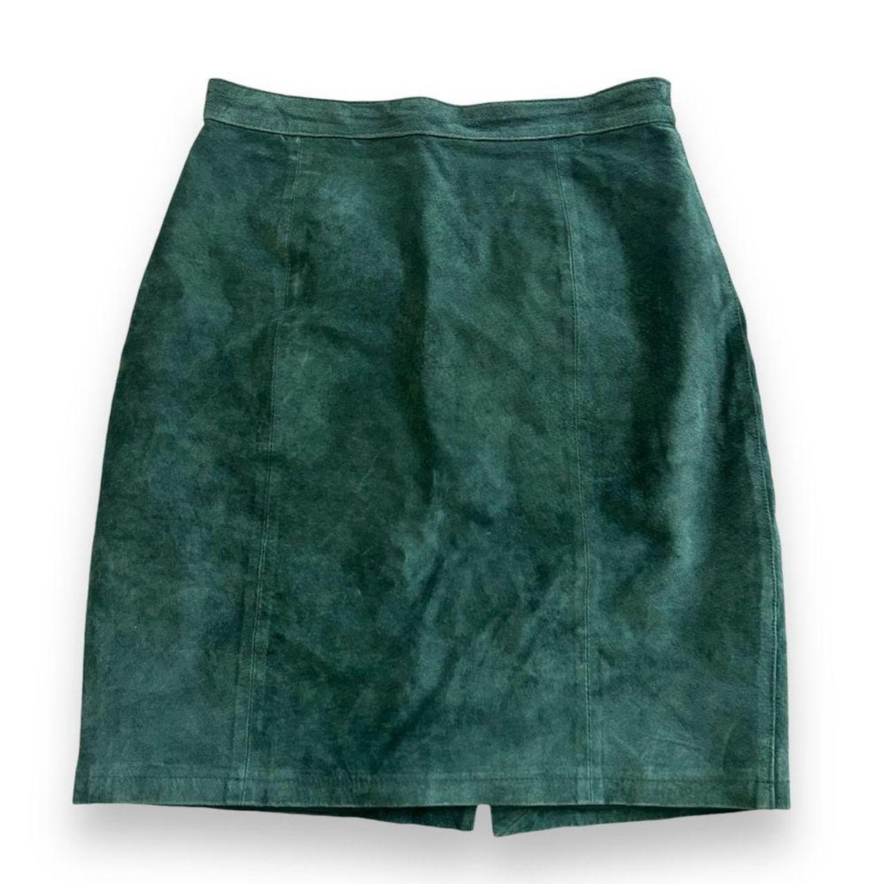 Green leather skirt suede best sale