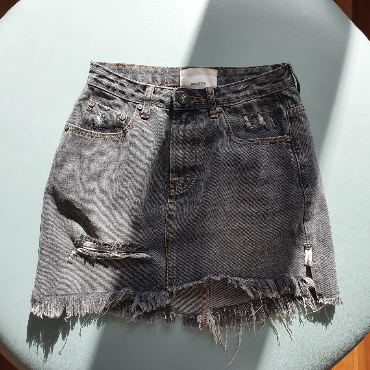 Black distressed high waisted denim skirt best sale