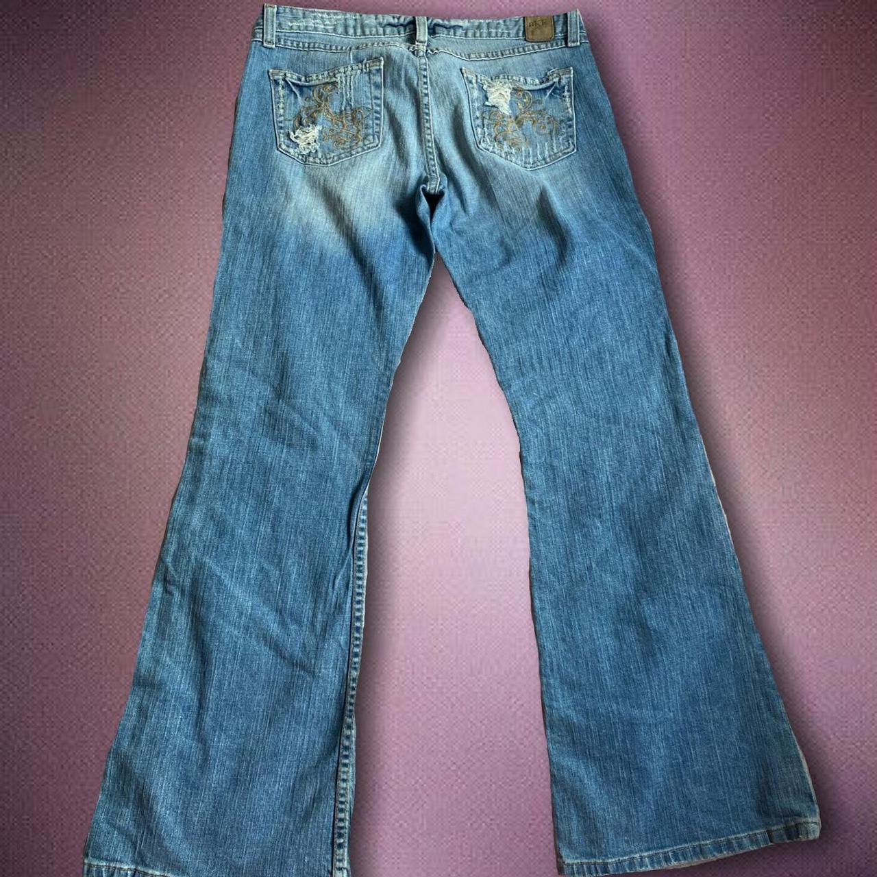2000s mcbling y2k low rise flared/bootcut jeans with... - Depop