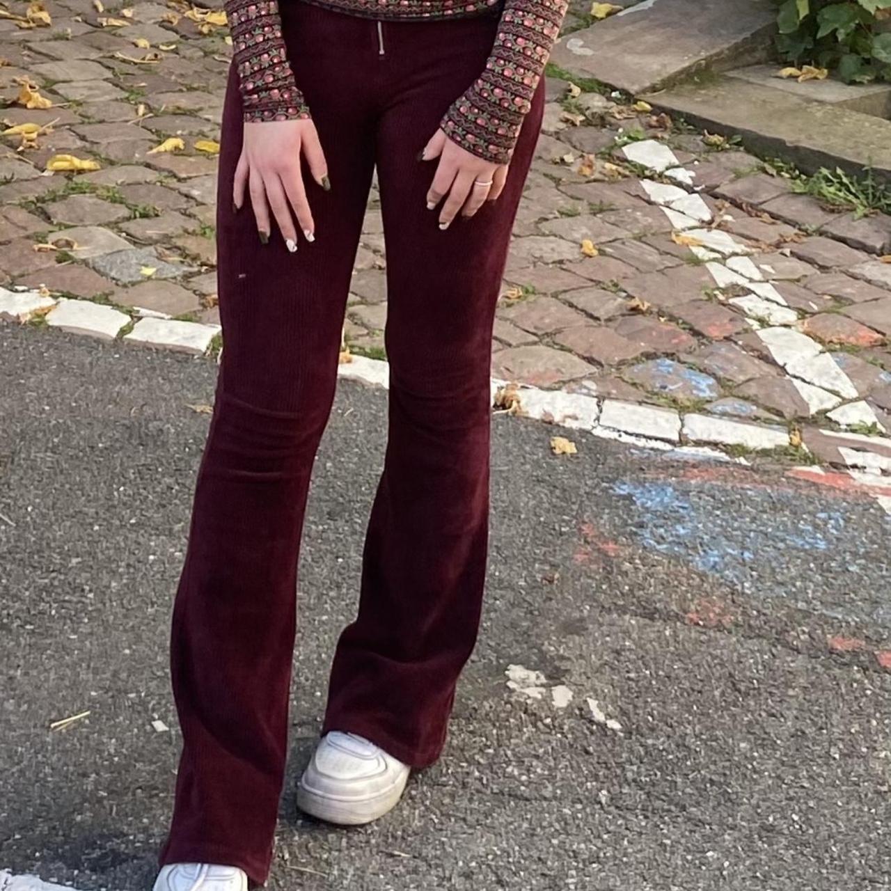 Burgundy Velvet Flare Leggings Thrifted these in... - Depop