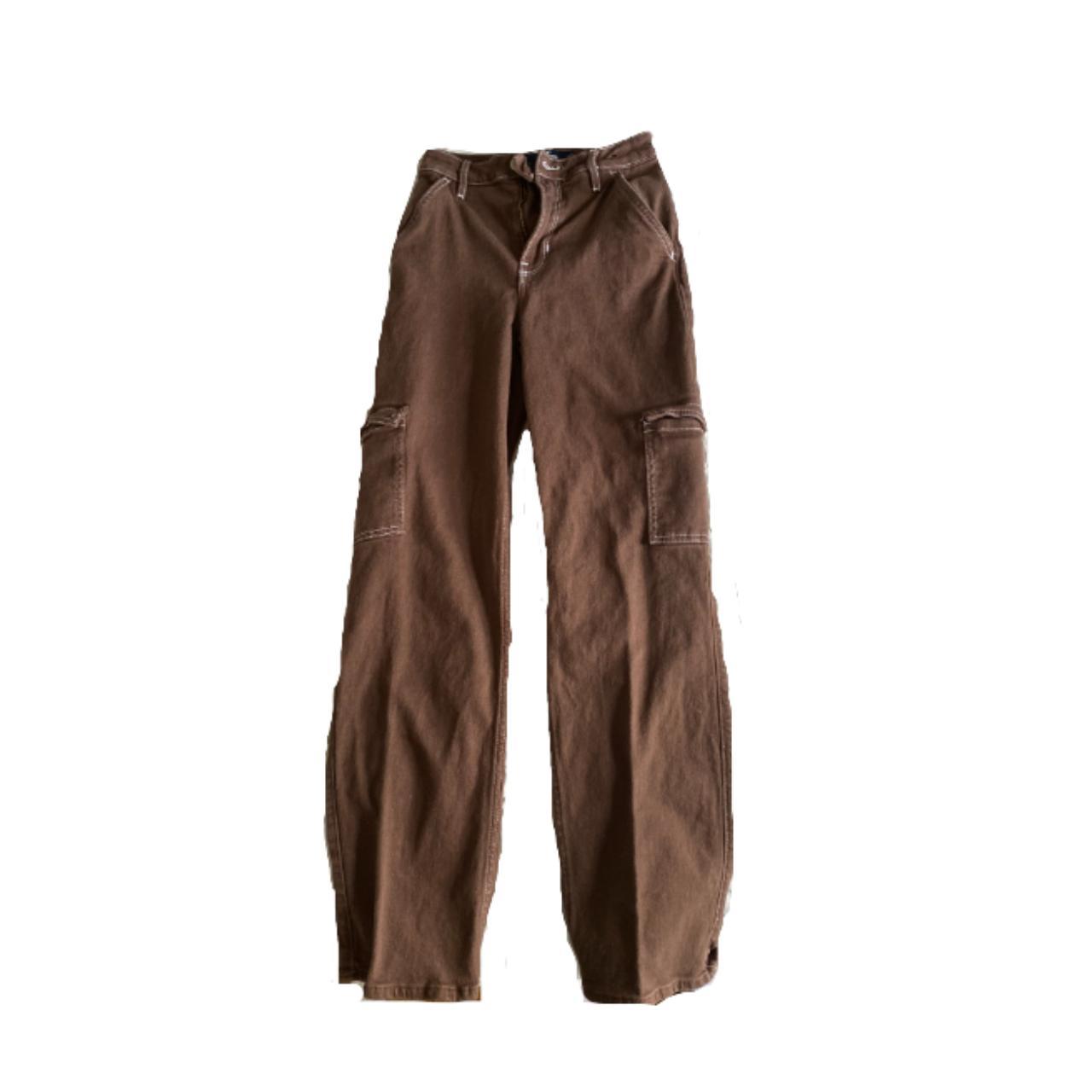 hollister brown cargo pants, ultra high-rise dad - Depop