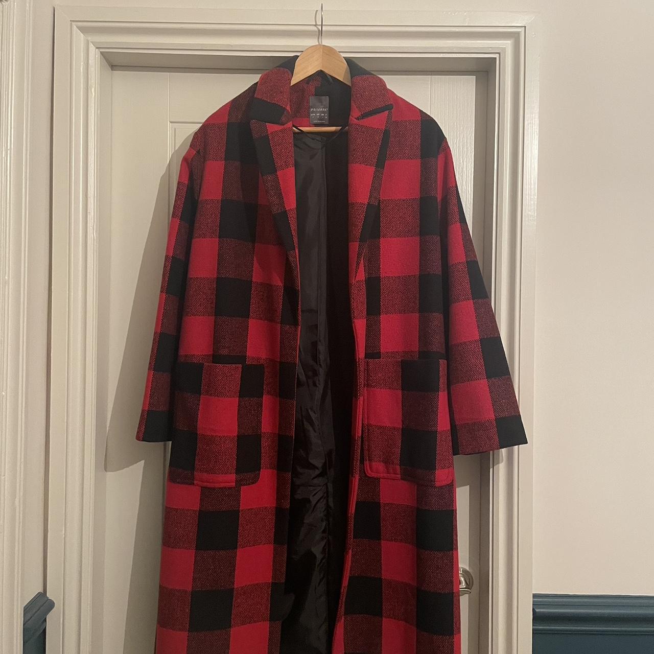 Black and red checkered coat Primark Size 10 Worn... - Depop