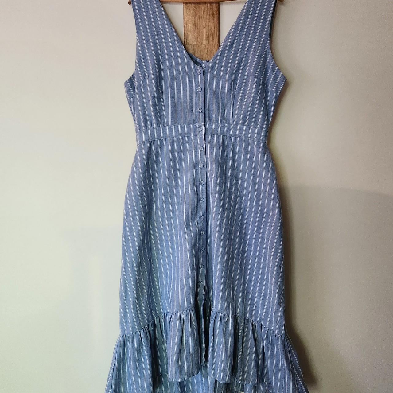 Lost and wander blue striped dress with ruffle on... - Depop