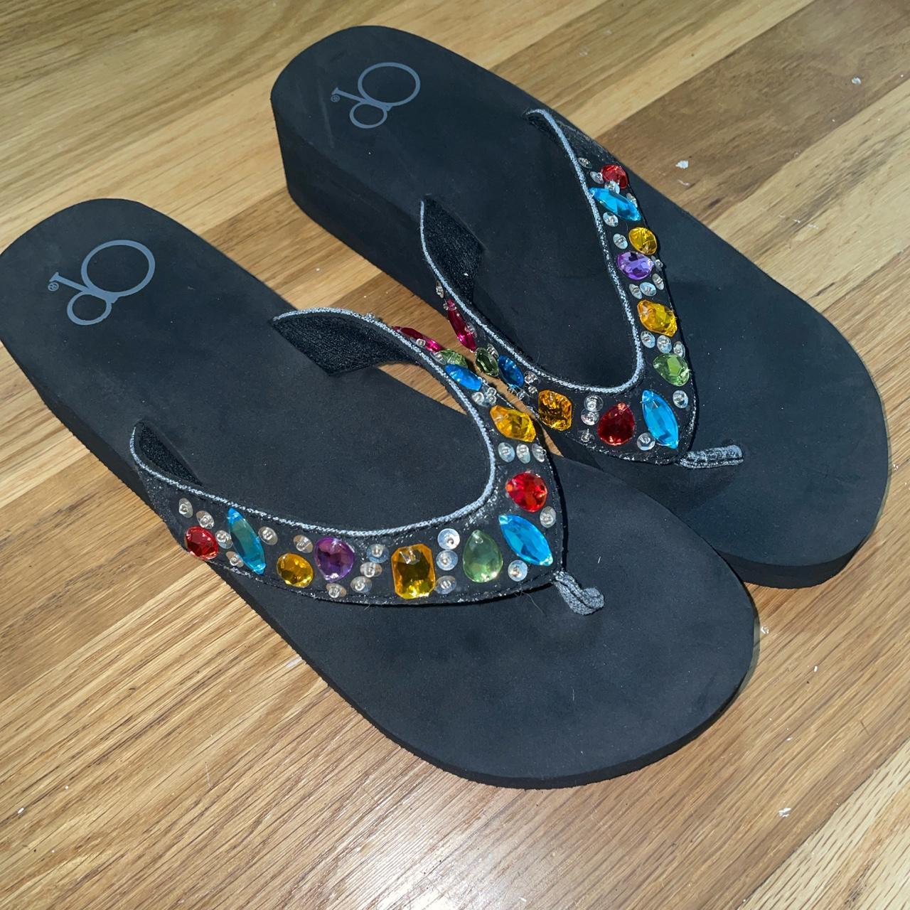 OP sandals with jewels!! 2000s y2k sandals platform... - Depop