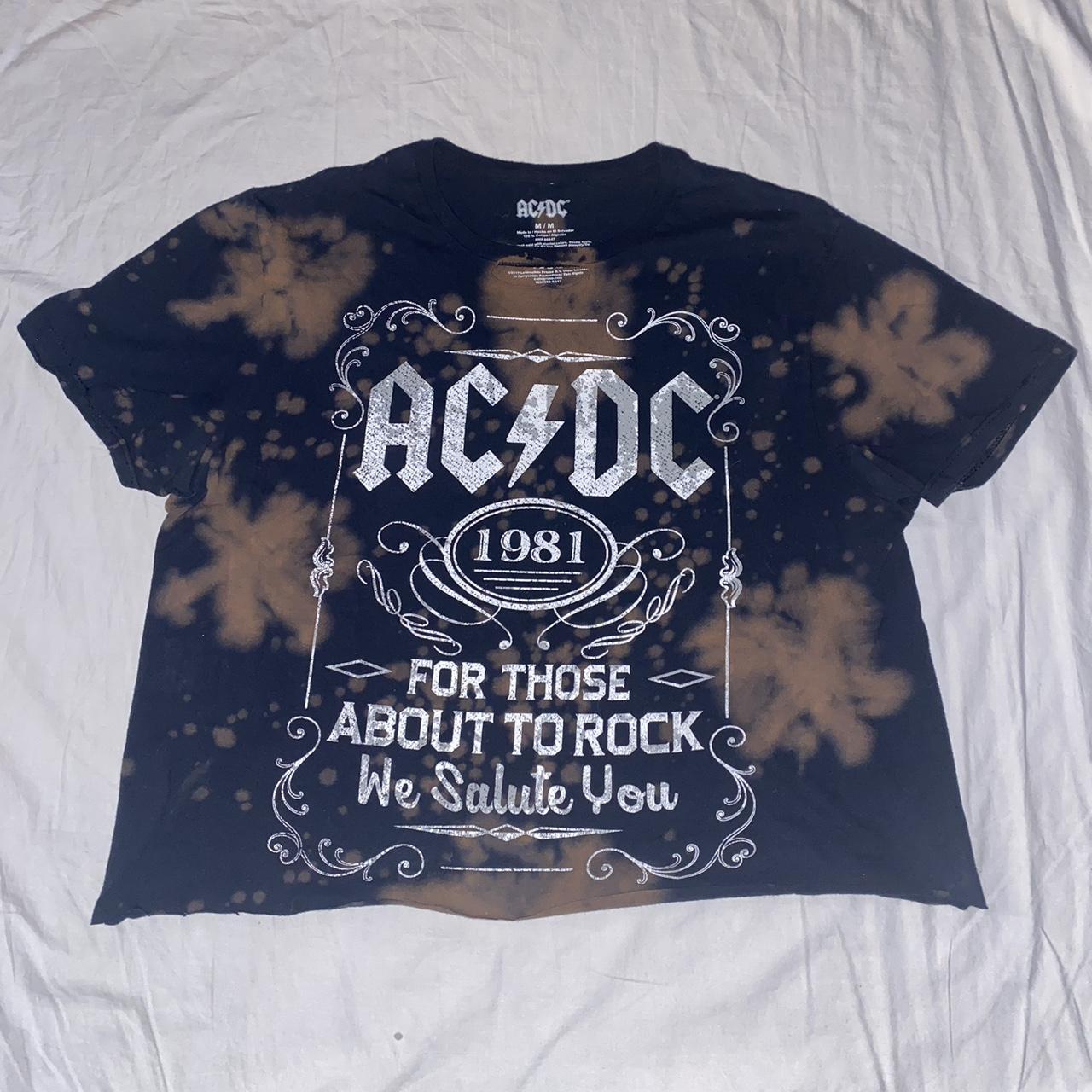 AC/DC bleached and distressed cropped tee size:... - Depop