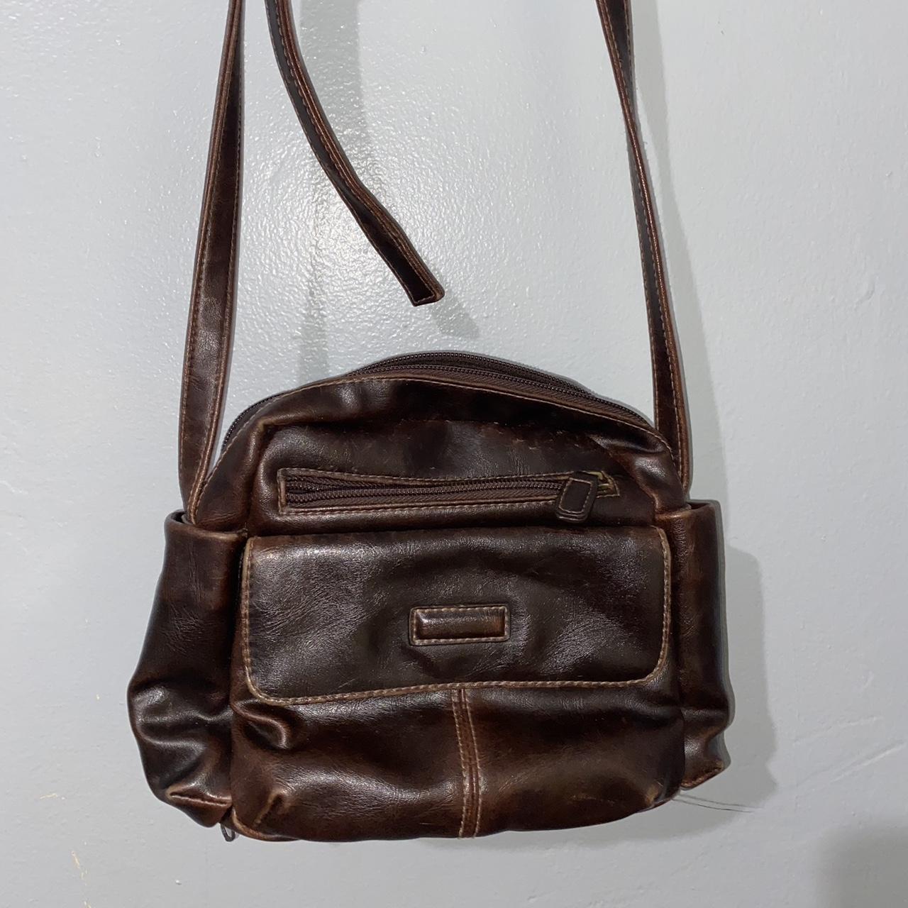 Brown leather messenger style purse brand Q&A super... Depop