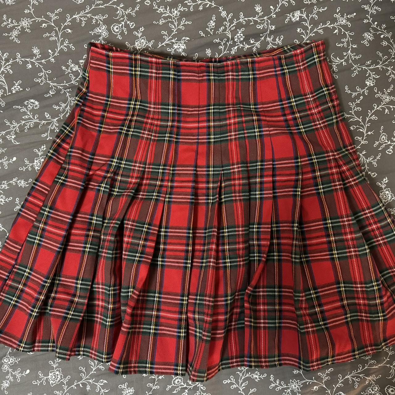 Pleated red flannel skirt best sale