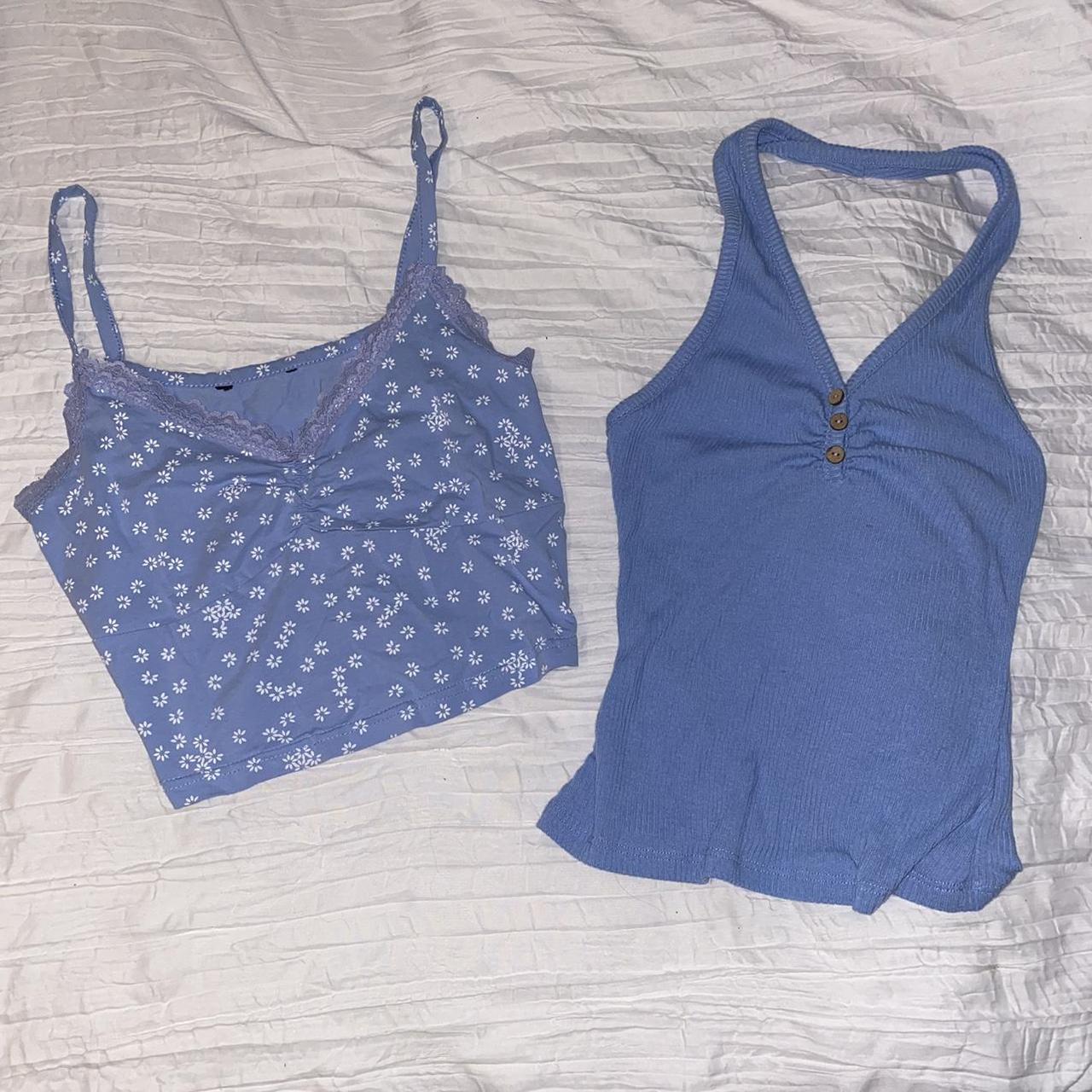 baby blue tank top bundle. flower top is shein &... Depop