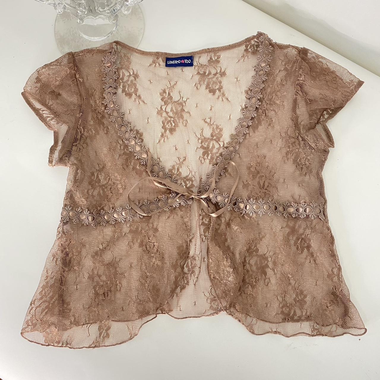 y2k vintage ribbon lace tie top Yes this is from... Depop