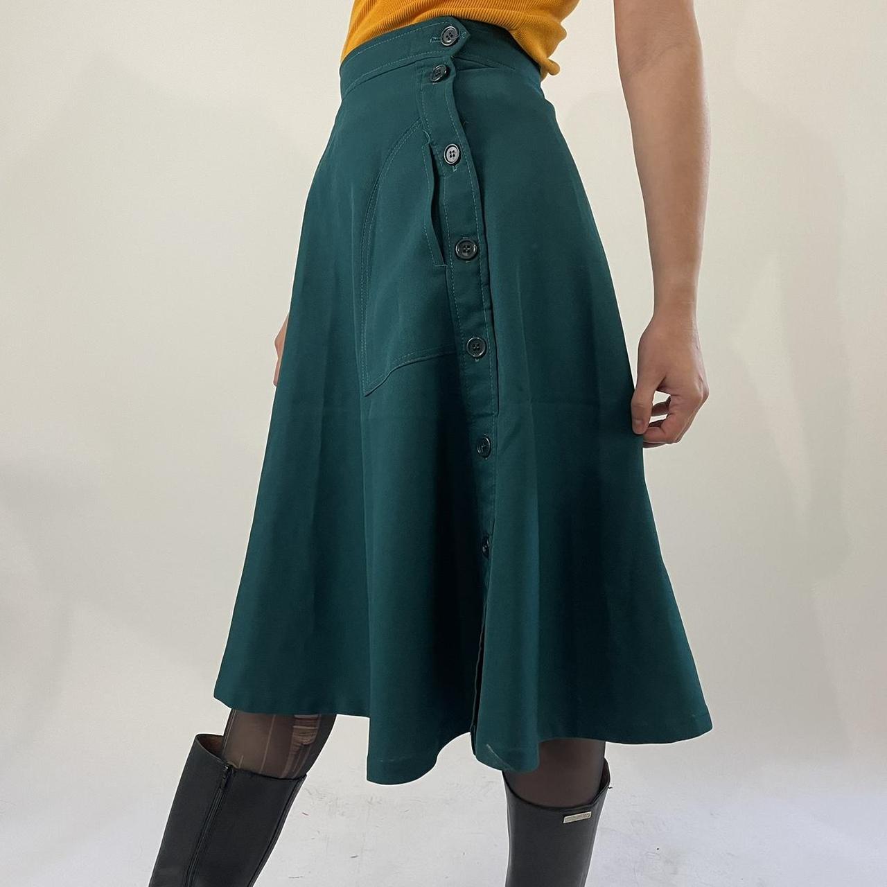 vintage 70s midi skirt 70s teal midi circle skirt... - Depop