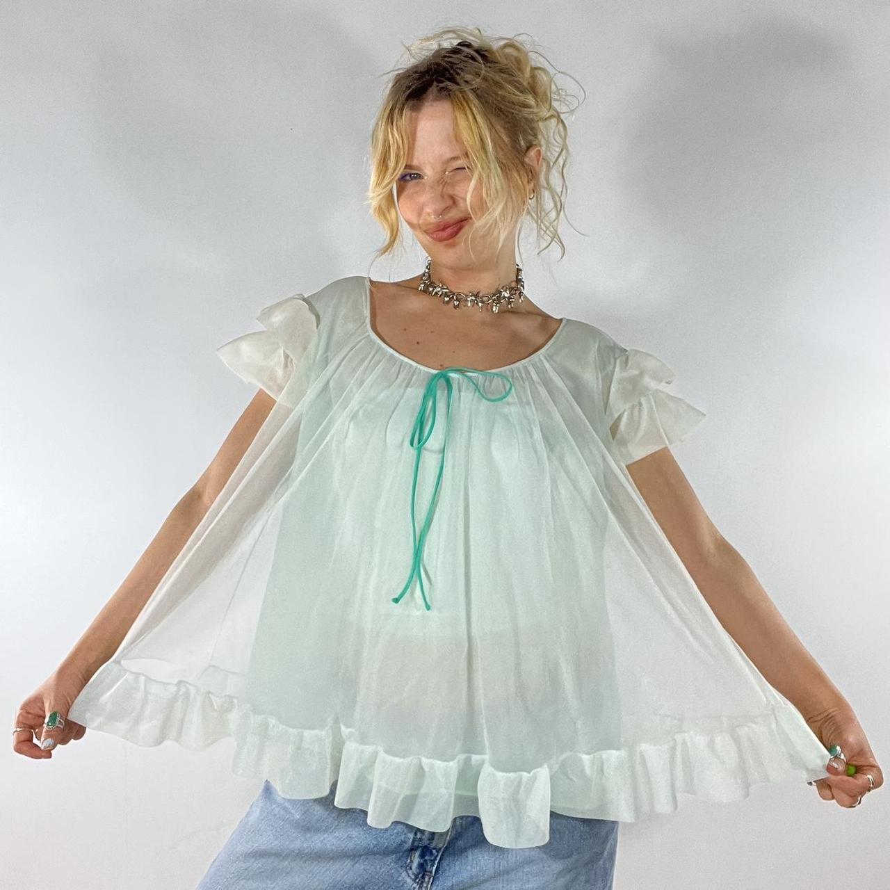 60s vintage babydoll blouse with bow Angelic dainty... - Depop
