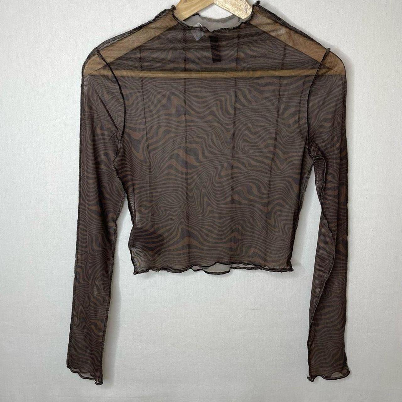 Sheer brown mesh with lettuce hem Visible seams Mock... - Depop