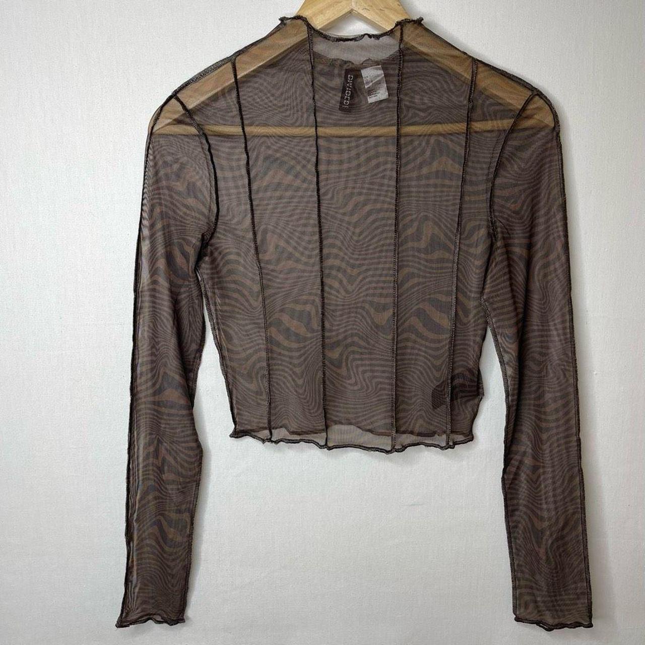 Sheer brown mesh with lettuce hem Visible seams Mock... - Depop