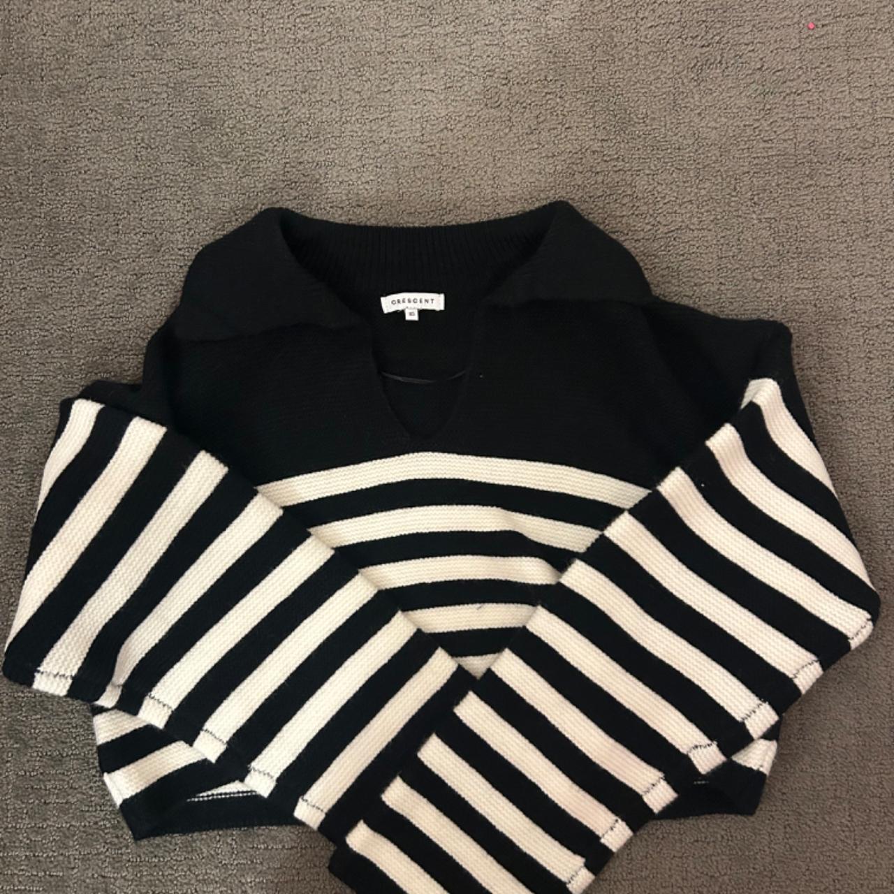 Grey Bandit black and white striped cropped sweater.... - Depop