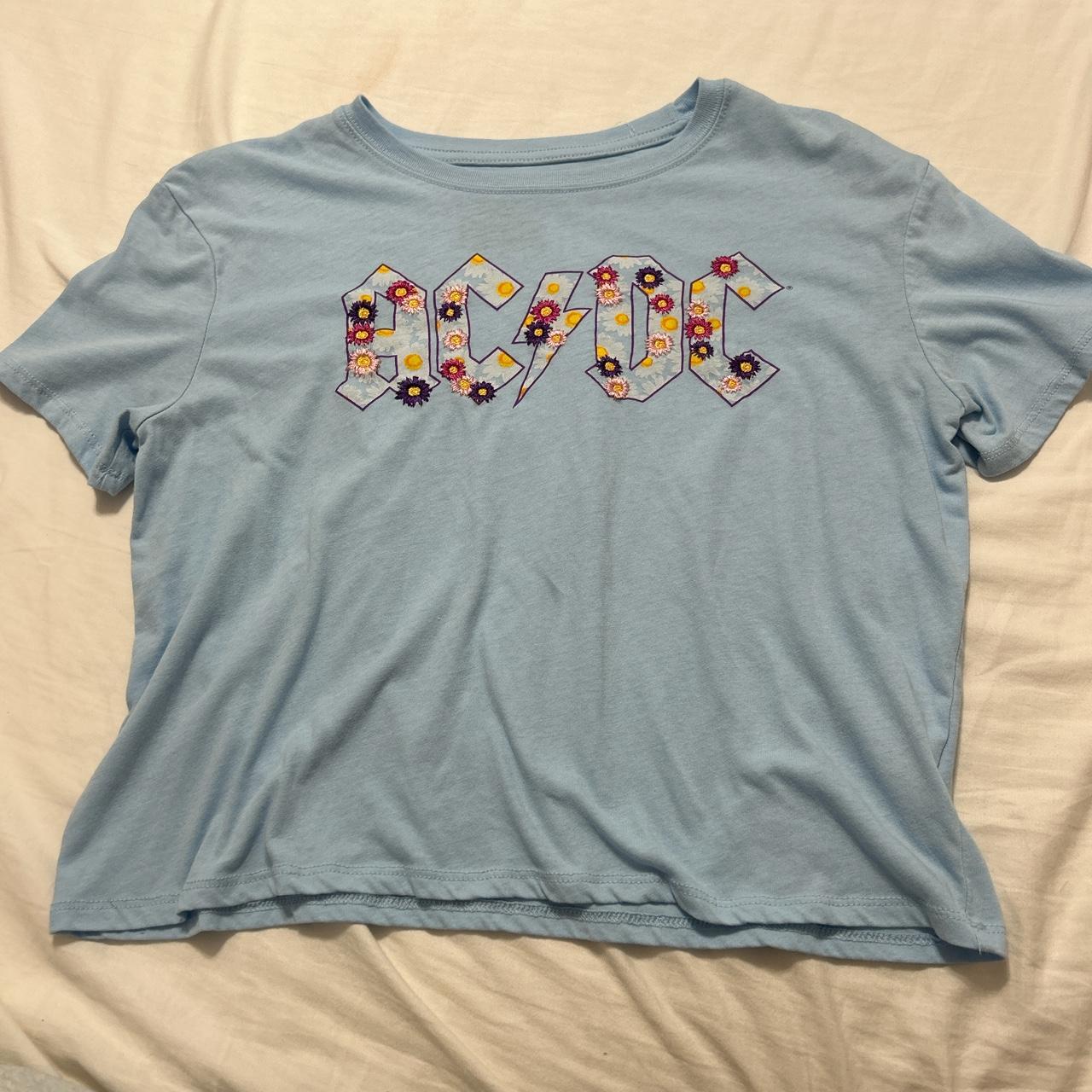 AC/DC Blue Cropped Tee Size Medium Used, Great... - Depop