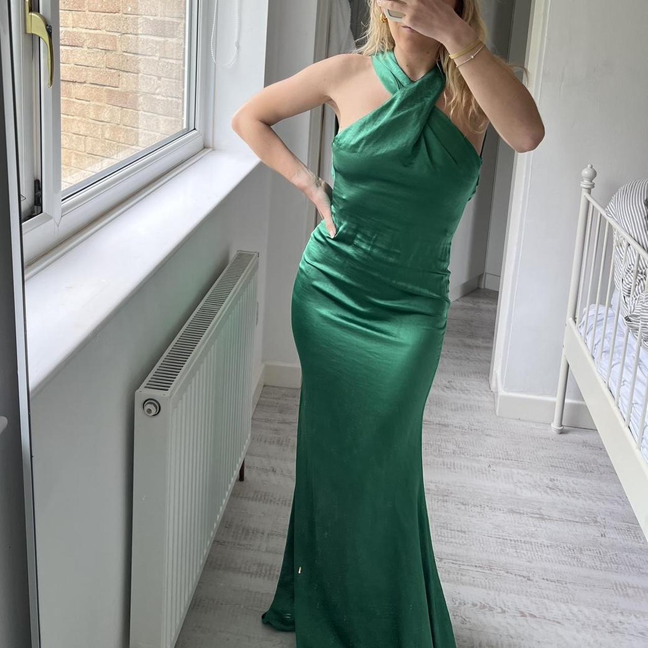 Club L satin maxi dress in bottle green with crossed... - Depop