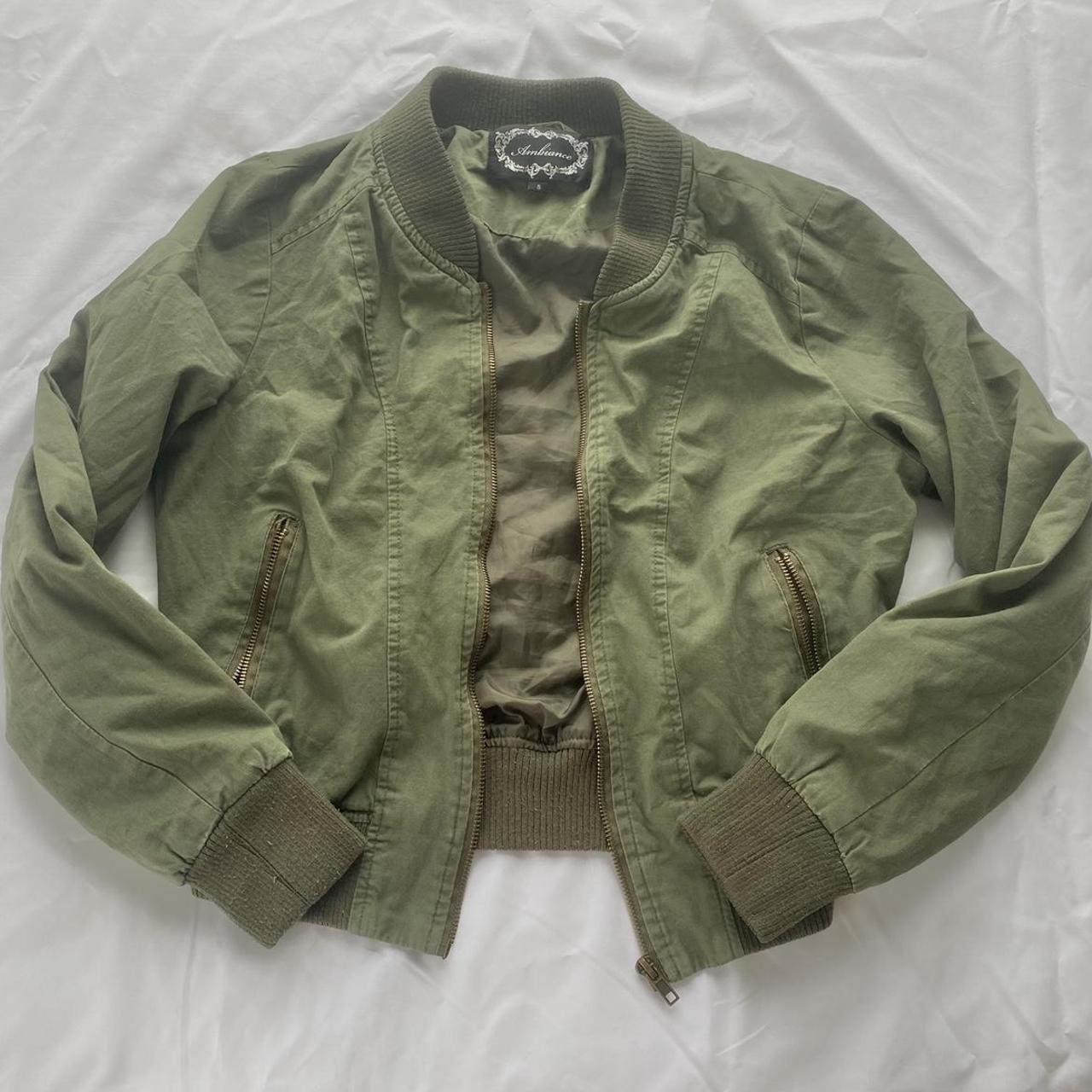 y2k style lightweight green bomber jacket with zip... - Depop