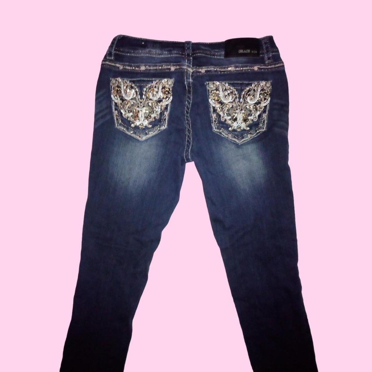 🖤🦋 2000s butterfly BLING Y2K denim skinny jeans... - Depop