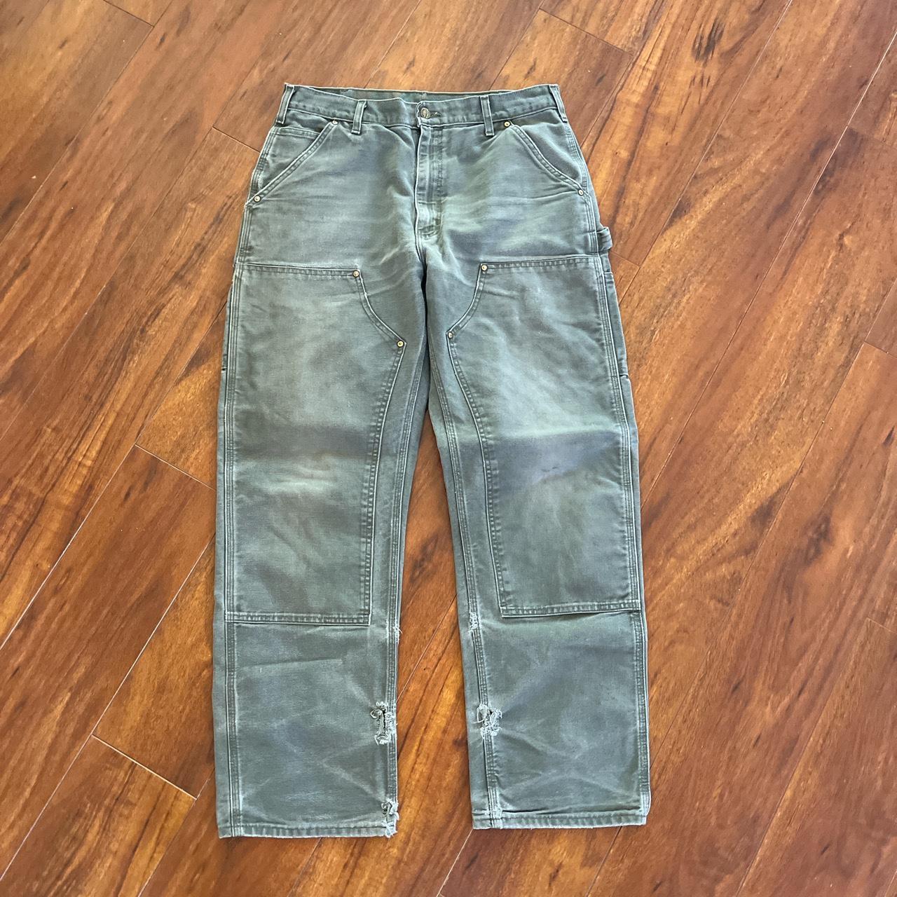 vintage moss green double knee carhartt pants made... - Depop