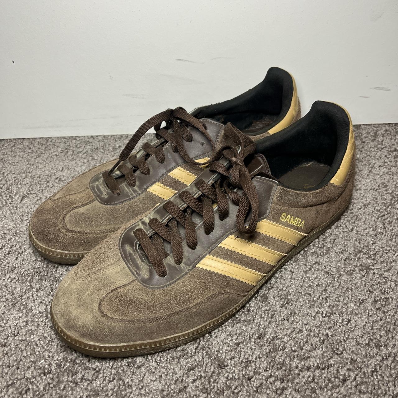 2009 tan and brown adidas sambas rare color way... - Depop