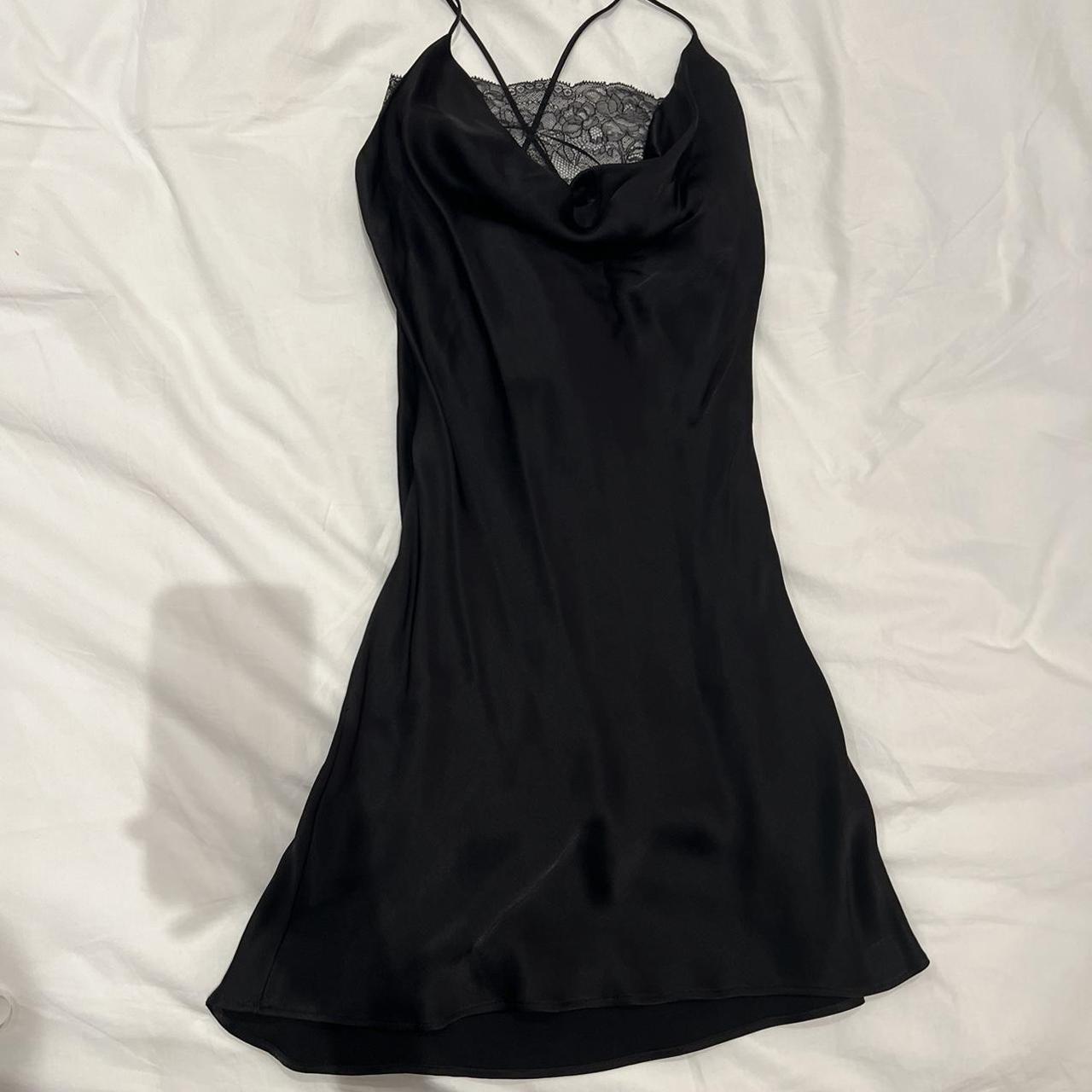 Zara black mini slip dress with lace detail and cute... - Depop