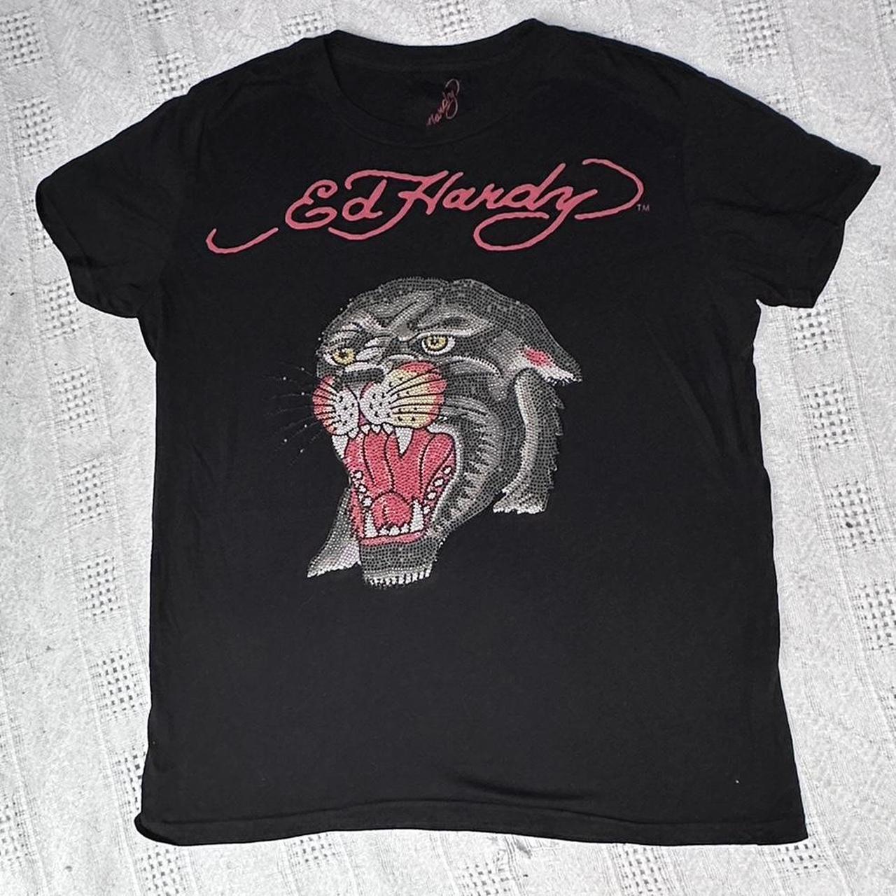 Ed Hardy Black Bedazzled Panther... - Depop