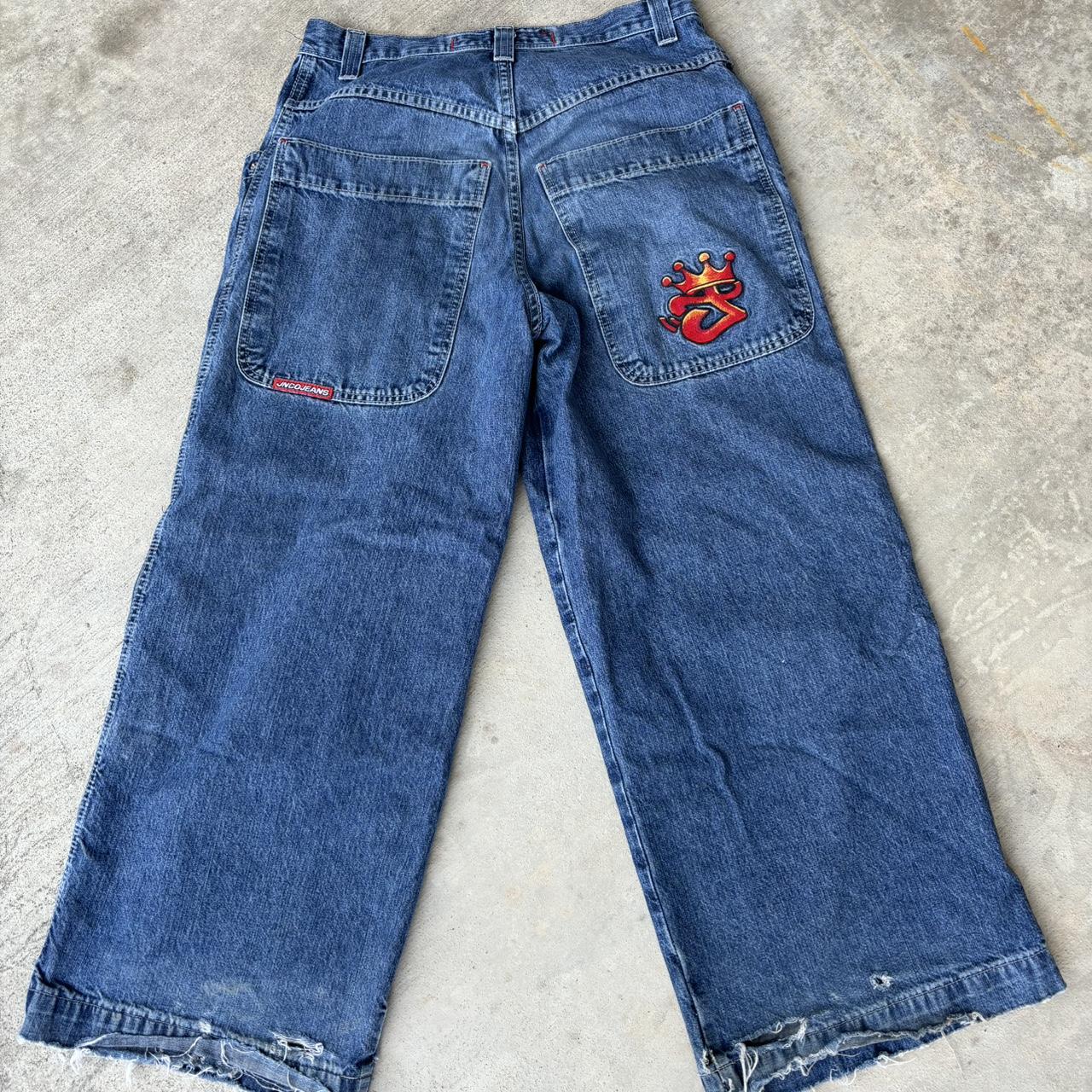 90s Red Crown Jncos Firm at 400 leg opening is 13 - Depop