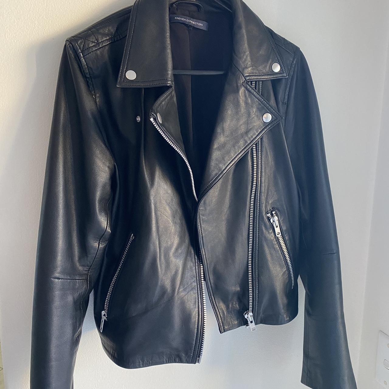 French Connection Biker Leather Jacket 100% Leather - Depop