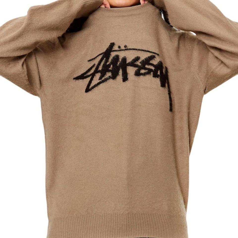 Stussy Brushed Out Logo Knit Taupe Unique Brown Grey Depop