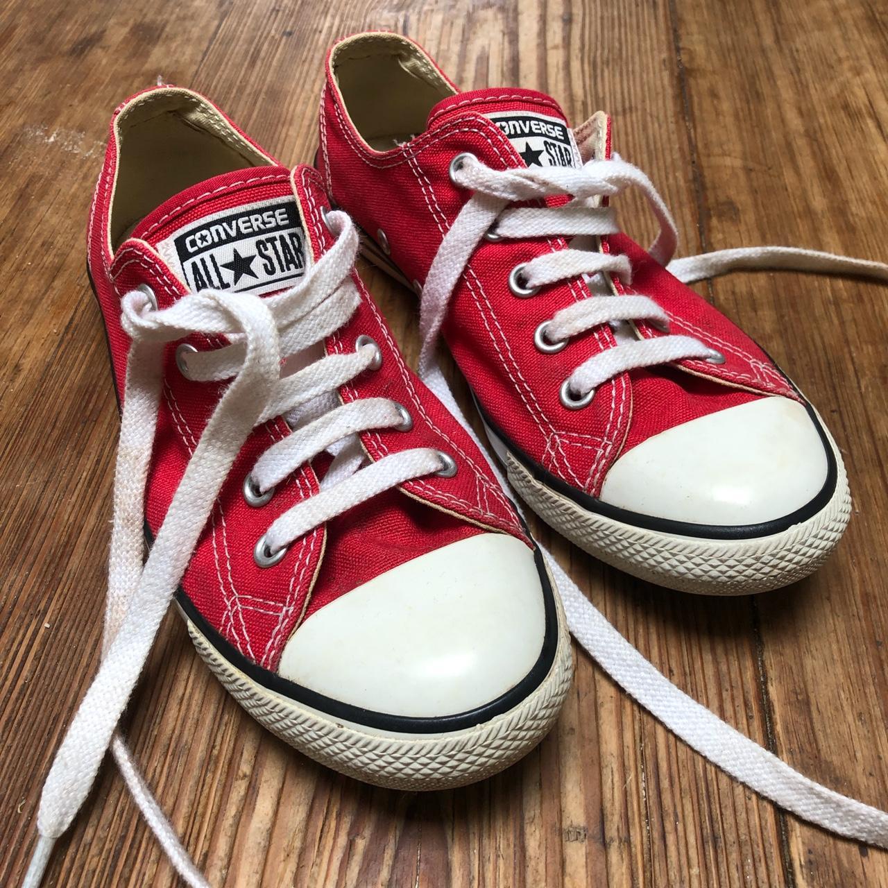 Red Converse trainers, almost new. UK4, US6,... - Depop