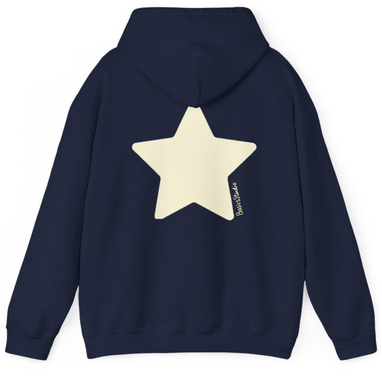 Yellow Star Graphic Navy Blue Hoodie ranges from... - Depop