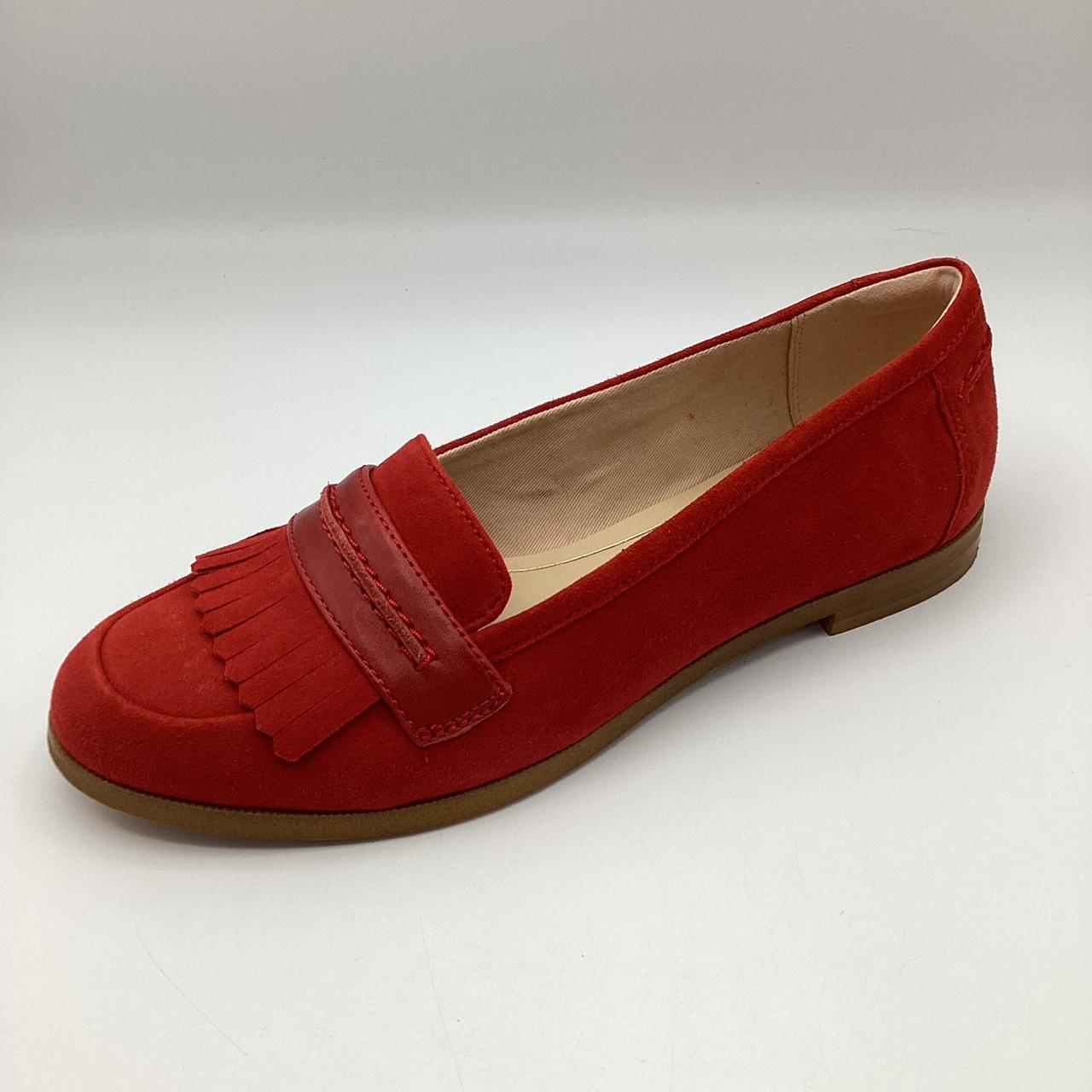 Clarks Womens Ladies Red Suede Flat Fringe Shoes