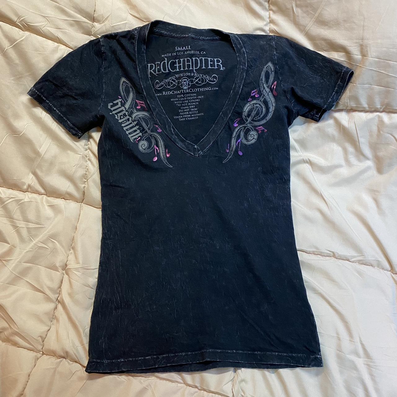 Affliction Women's Pink and Black T-shirt | Depop