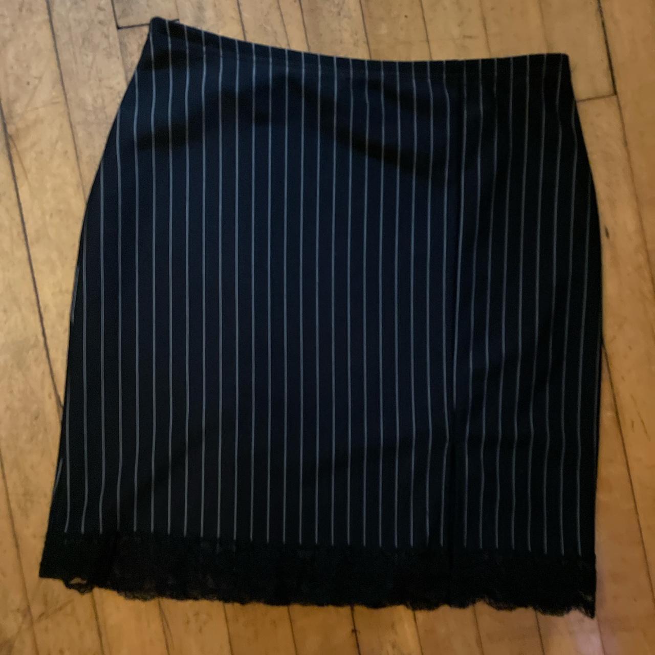Vintage y2k pinstripe lingerie style mini skirt by... - Depop