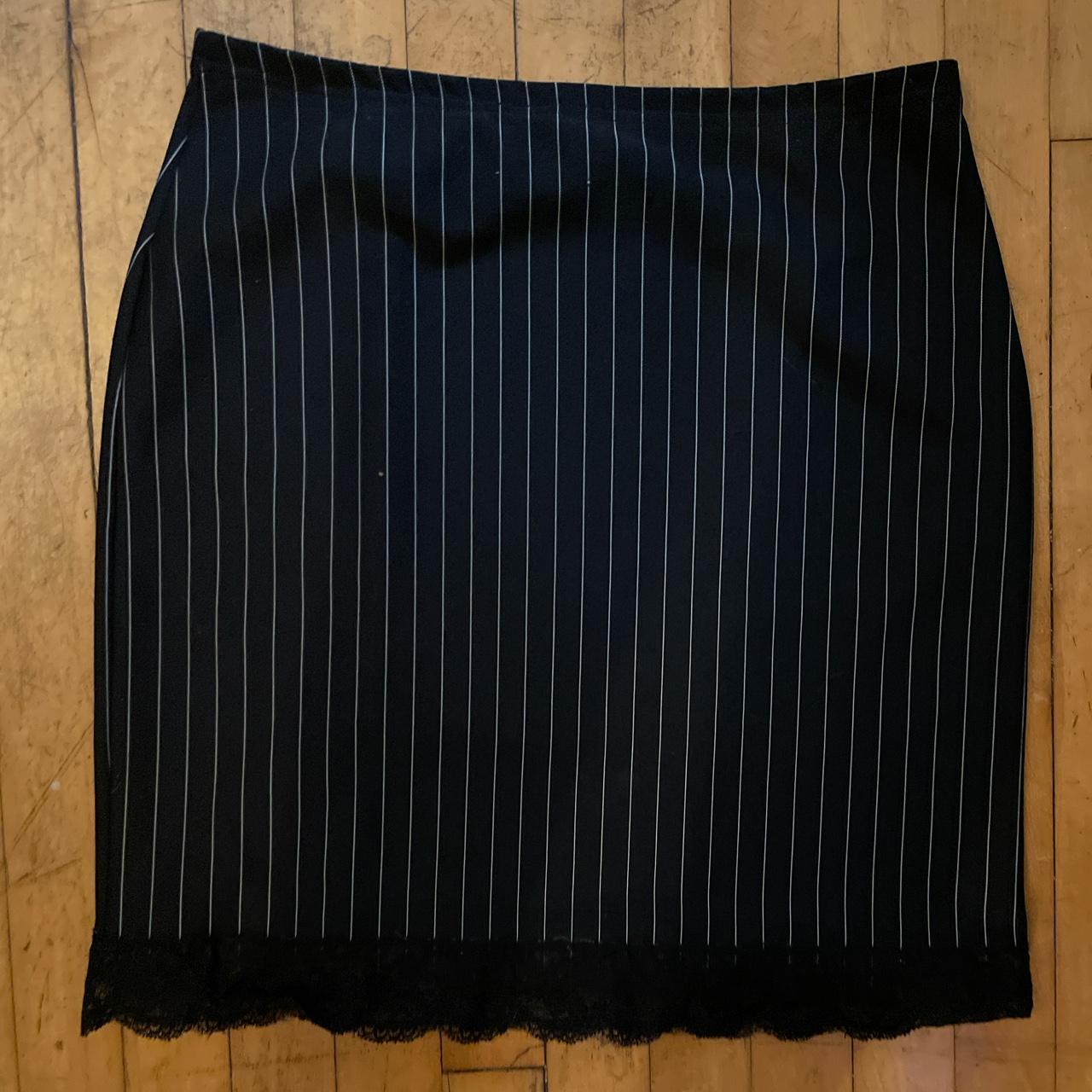 Vintage y2k pinstripe lingerie style mini skirt by... Depop