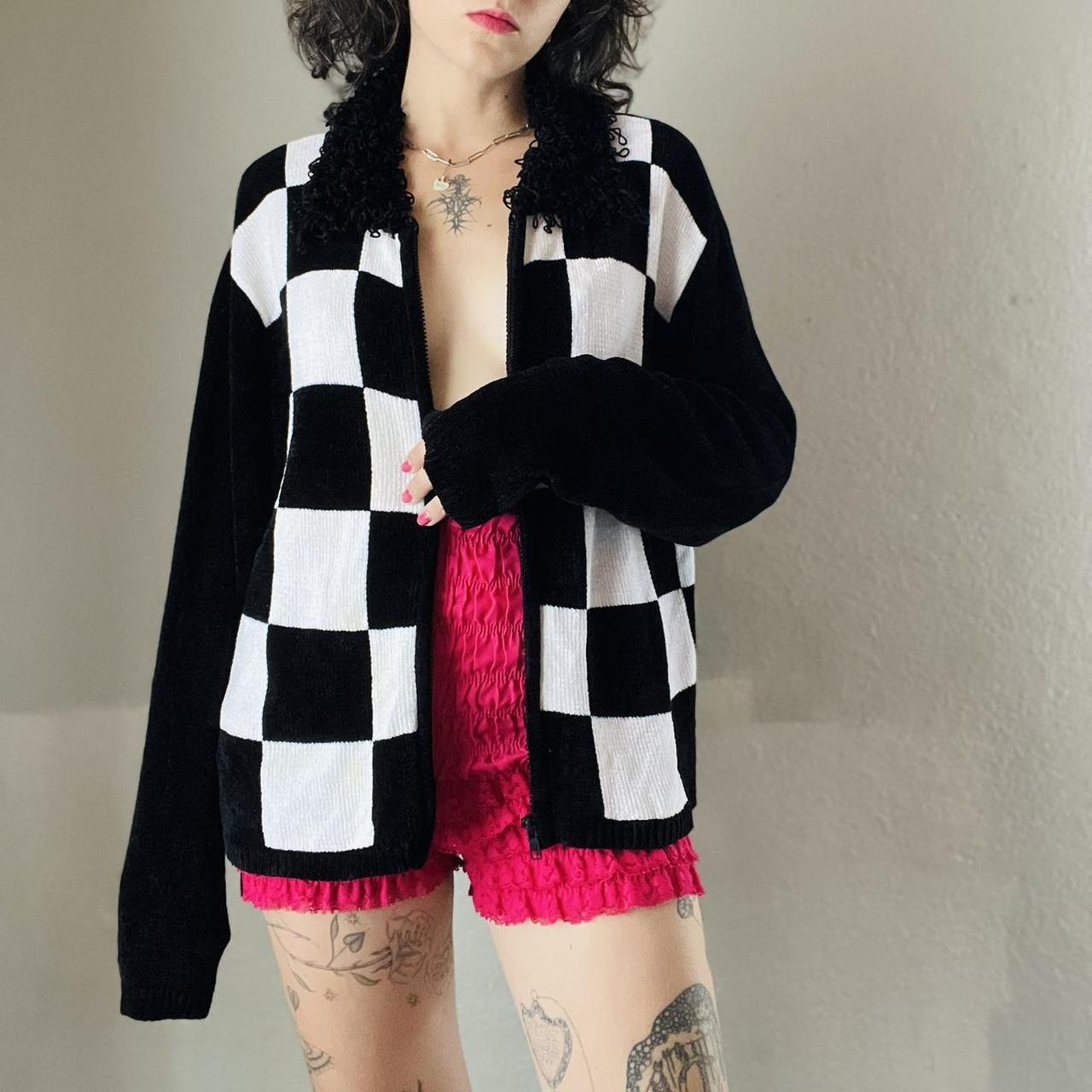 90s black and white online cardigan