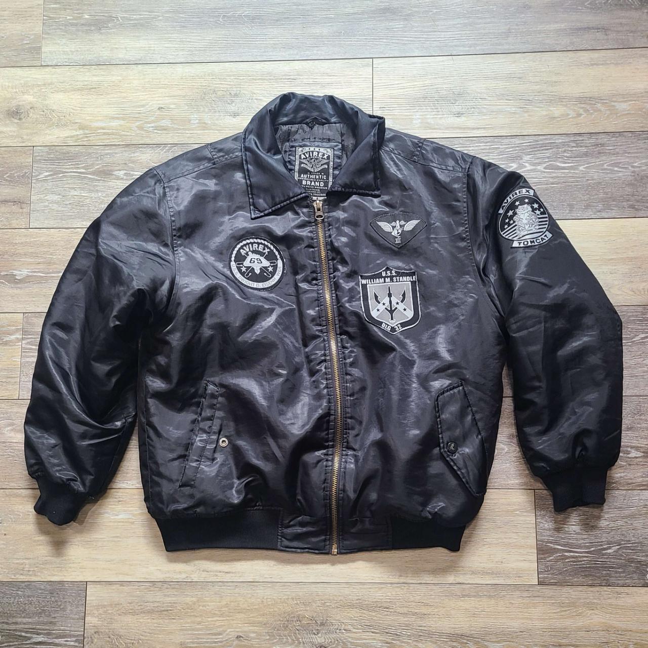 Black Retro Avirex Bomber Jacket with Patches Size... - Depop