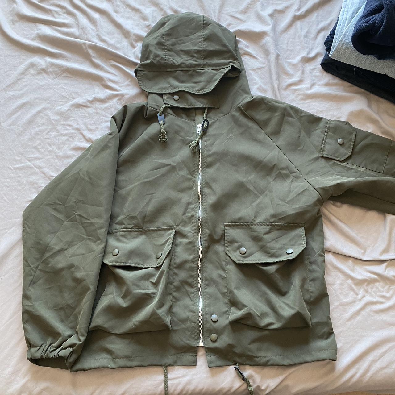 Olive Cargo Jacket small material is a thin... - Depop