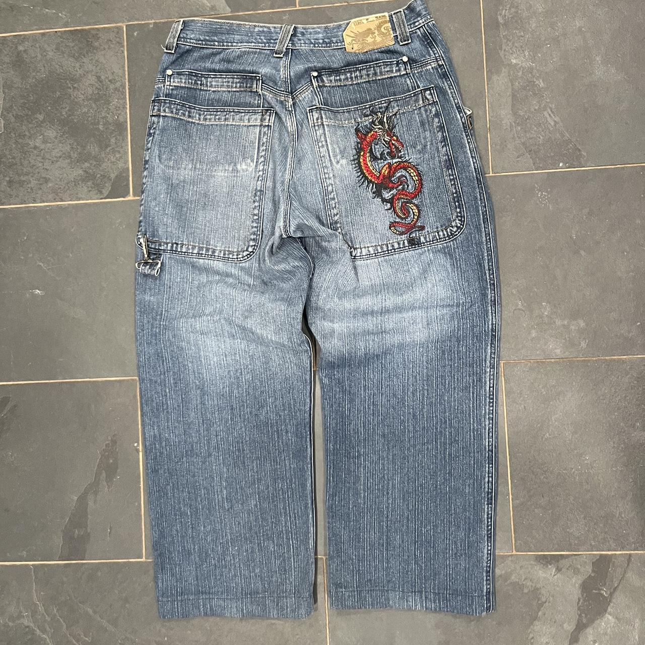 JNCO Men's Red and Navy Jeans | Depop
